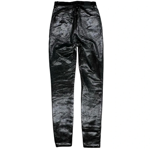 {Free People} High Rise Skinny Leg Coated Faux Leather Button Fly Stretch Pants - Picture 5 of 7